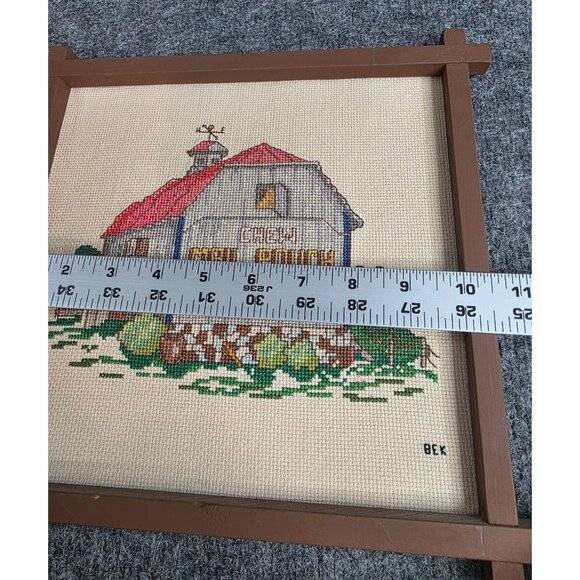 Chew Mail Pouch Tobacco Barn Cross-Stitched Wall Art With Frame Signed BEK Vtg - Picture 5 of 6